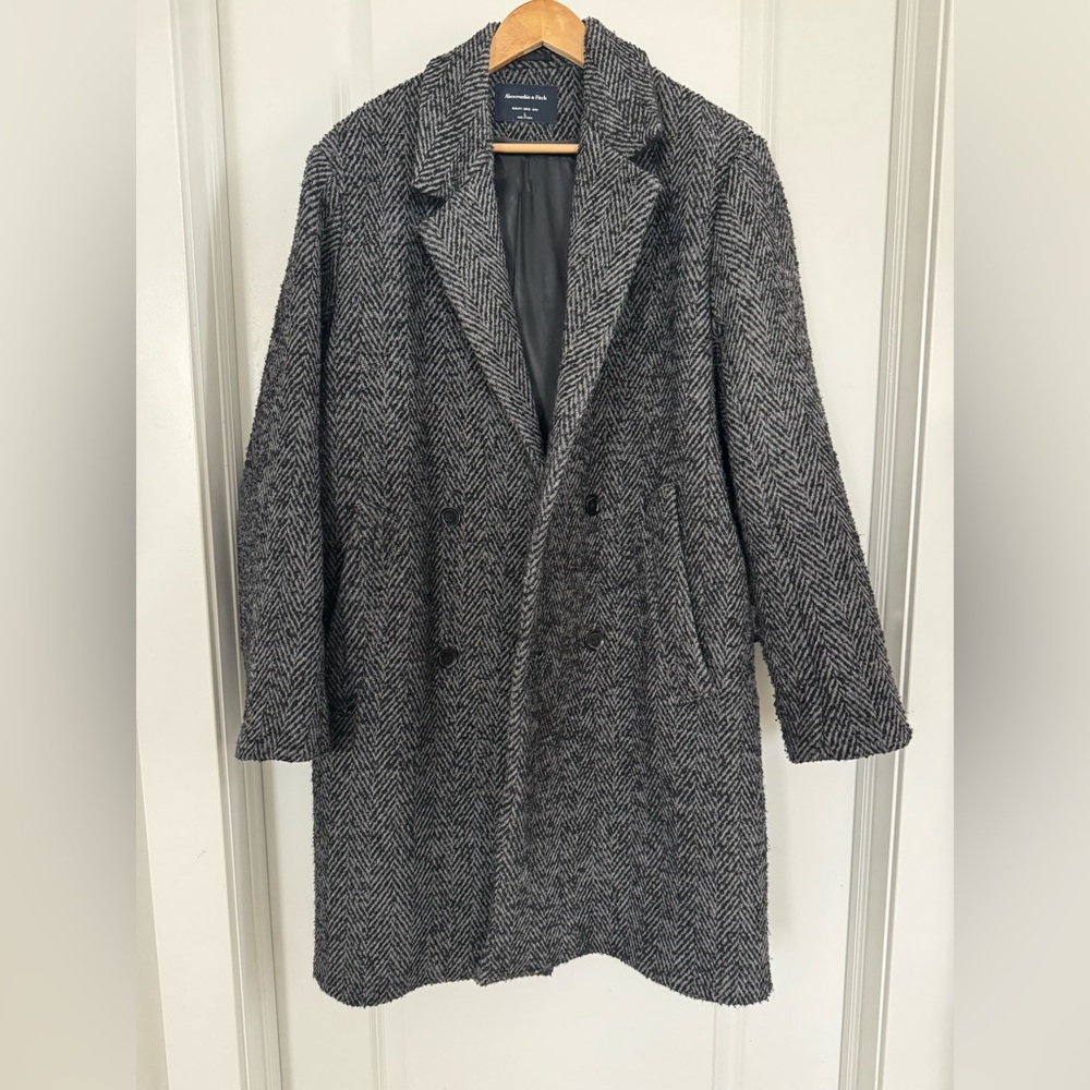 Abercrombie & Fitch Men’s Herringbone Pea Coat - Gray/Black